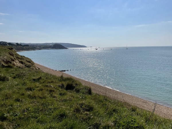 View to the Isle of Wight's famous Needles rocks and lighthouse to the West of Brambles Chine